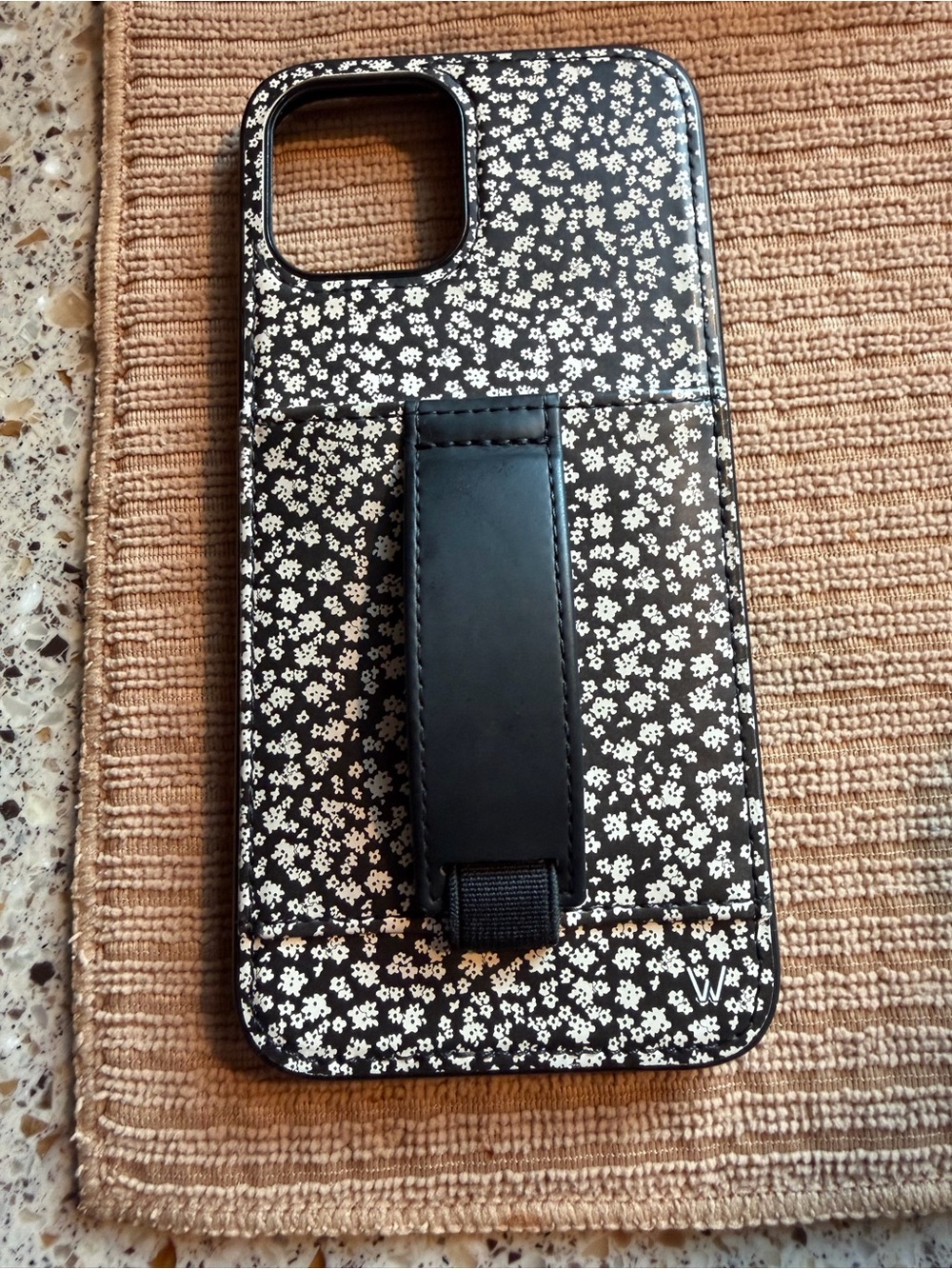 Black Floral Phone Case with Built-In Hand Strap